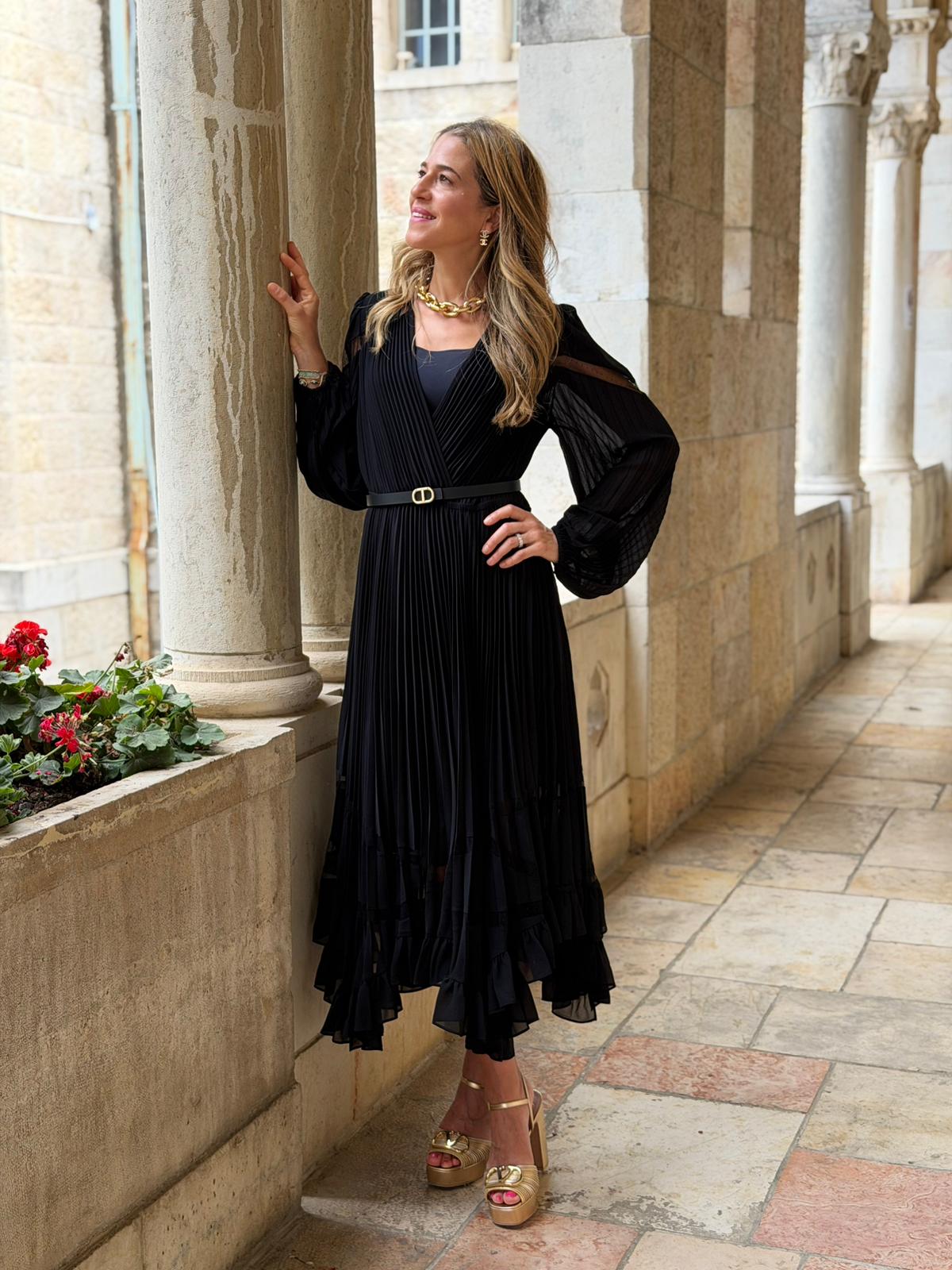 TWINSET DAINTY PLEASTED DRESS - BLACK
